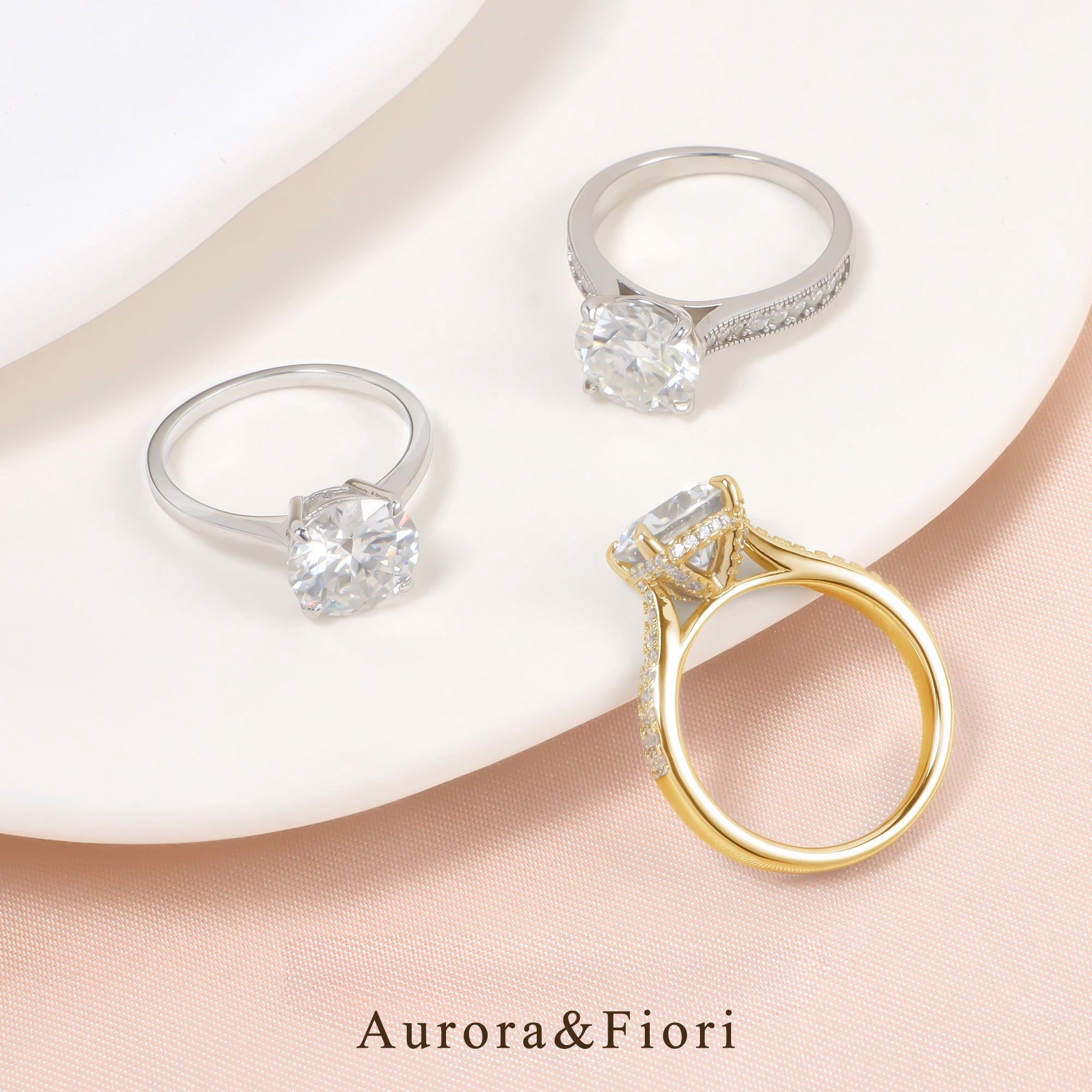 Aurora&Fiori 1.5CT Moissanite Engagement Rings for Women, S925 Sterling Silver with 18K Yellow Gold Plated Promise Wedding Ring Size9