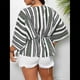 thumbnail image 5 of Camiseta de Verano Holgada de Corta con Cuello en V y Rayas para Mujer, Talla Grande, para Vacaciones Verde 4XL, 5 of 9