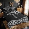 thumbnail image 2 of Meiyoeat Leopard Print Bow Diamond Bedding Comforter Set for Women Girls, Fashion Black White P Letter Queen Bedding Sets, Black Reversible, 7-Piece, 2 of 6