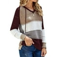 thumbnail image 3 of ZXZY Women Colorblock Hollow Out V Neck Long Sleeves Hooded Top, 3 of 4