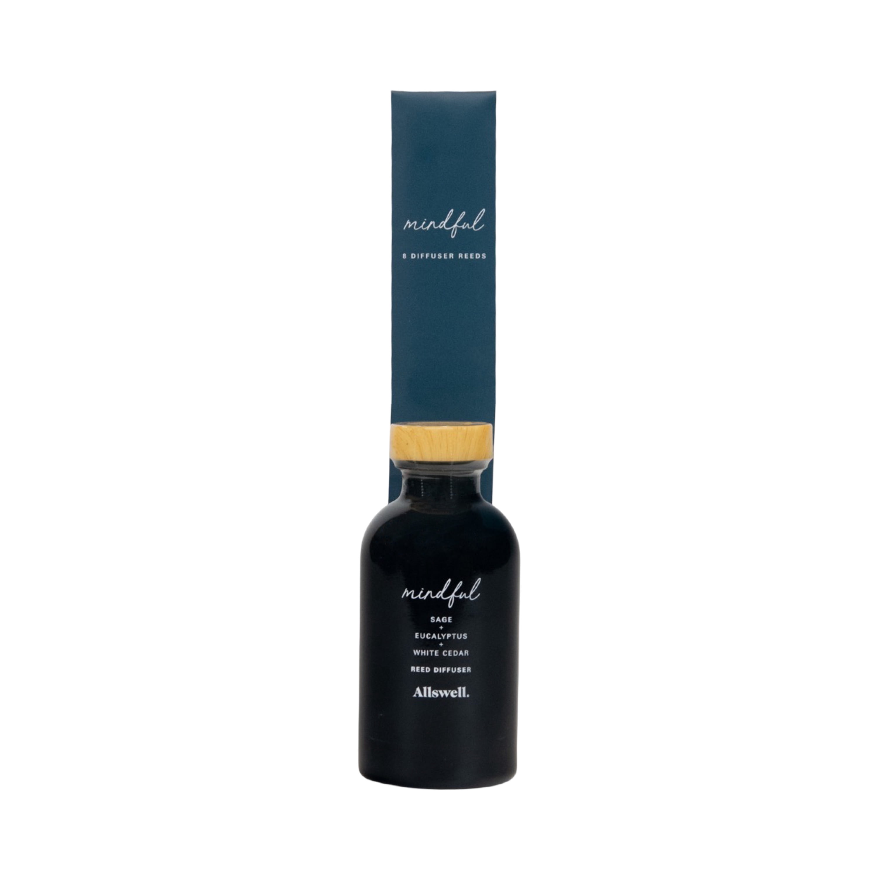 Allswell Mindful (Sage + Eucalyptus + White Cedar) Scented Reed Diffuser 3 fl oz (90mL) With 8 Synthetic Reeds.