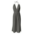 thumbnail image 5 of Wyobmus Women's Sleeveless Backless Halter Neck Jumpsuit High Waist Side Slit Wide Leg Rompers Loose Fit Deep V Neck Elegant Night Party Jumpsuits Gray, 5 of 6