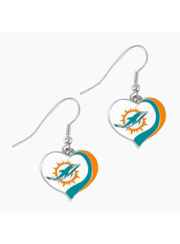 NFL Glitter Heart Earrings Dangle Charm Team Logo PICK YOUR TEAM w/Gift Box