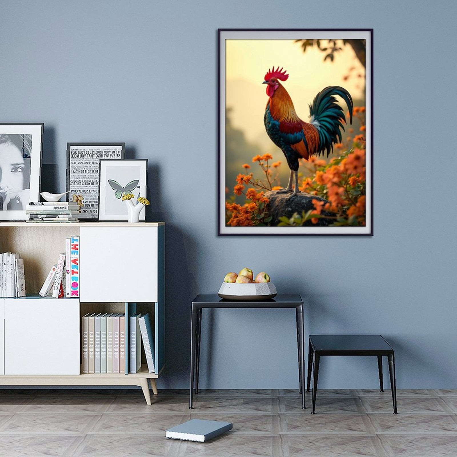 Diamond Art Kit for Adults, Sunrise Rooster On Rock Flowers Diamond Painting for Adults Beginners, 5D DIY Diamond Art Painting Kits, Colorful Diamond Painting Craft for Home Decor 12x16