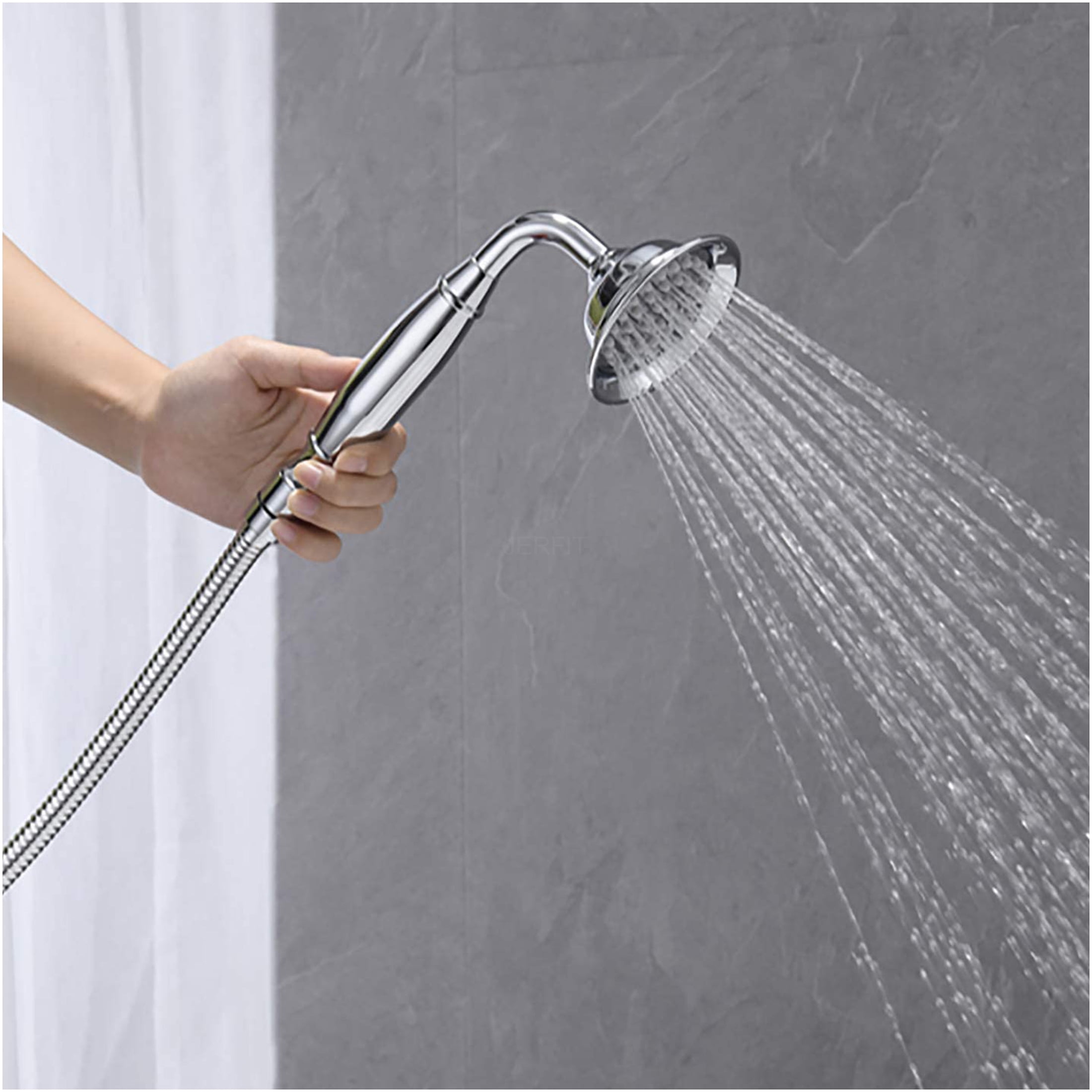 JERFIT Floor Mount Freestanding Bathtub Faucet with Handheld Shower, High Arc Chrome Brass Spout for Modern Bathroom