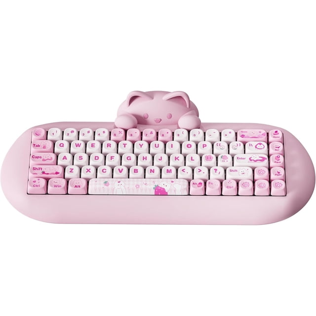 YUNZII C68 Clavier Mécanique Sans Fil, Disposition 65 %, Échange à Chaud, Triple Mode BT5.0/2.4G/filaire, Rétroéclairé RVB NKRO, Design Ergonomique en Silicone Chat Mignon pour Win/Mac (Rose, Interrupteur Milk)