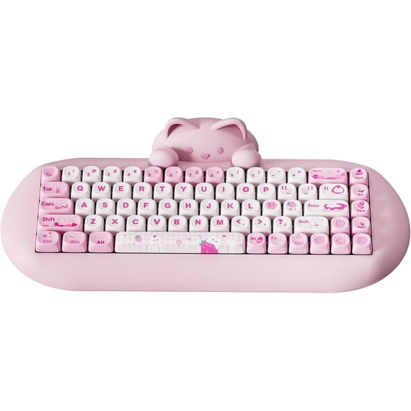 YUNZII C68 Wireless Mechanical Keyboard,65% Layout,Hot Swap,Triple Mode BT5.0/2.4G/Wired, RGB Backlit NKRO,Cute Cat Silicone Ergonomic Design for Win/Mac (Pink, Milk Switch)