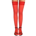 thumbnail image 4 of Yutnsbel Pantyhose for Women, Red Women's Lace Top Thigh High Sheer Stockings Antiskid Silicone Ultra Shimmery Pantyhose, Thigh High Socks, 4 of 5