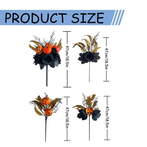Clearance Under $1.46! 1BUNCH Halloween Black Floral Arrangement, Artificial Pumpkin & Rose Centerpiece for Home, Plastic, (18.5in, D)