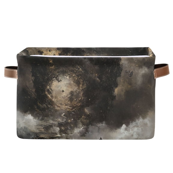 WOBOGO Heavenly Law Square Storage Basket with Waterproof Canvas and PE Lining Durable PU Leather Handles 14.2×10.2×8.3in