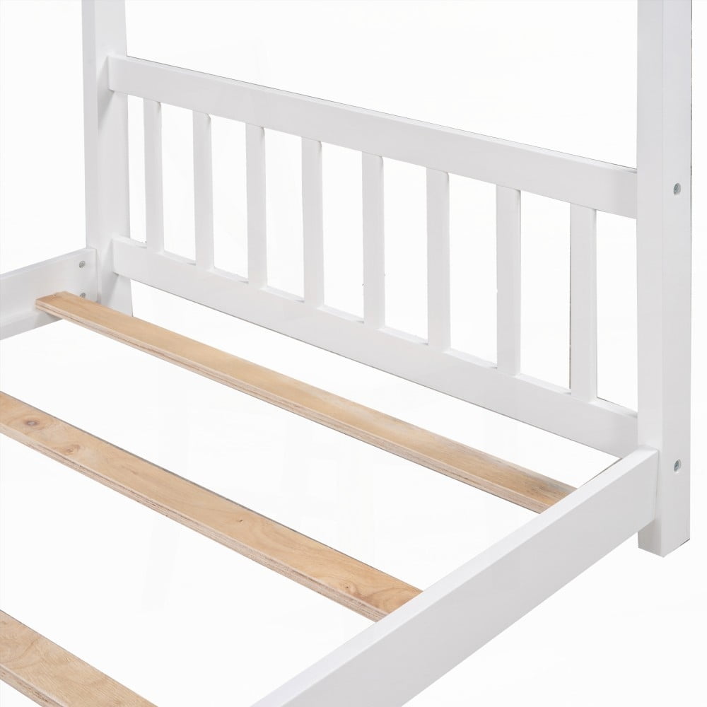 White Twin Size House Platform Bed - Easy Assembly & Durable Pine Wood