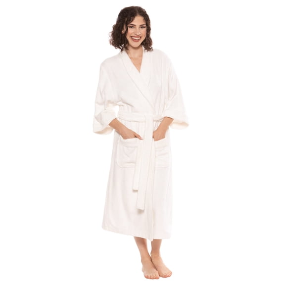 TexereSilk Women's Luxury Terry Cloth Bathrobe - Soft Modal & Organic Cotton (Natural White, Large/X-Large)