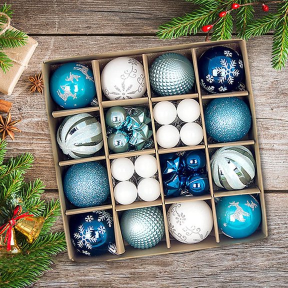 44 Pack Christmas Ball Ornaments, Shatterproof Christmas Tree Ornaments, Blue White Painted Xmas Tree Hanging Pendants Decor for Holiday Party Home Garland Wreath