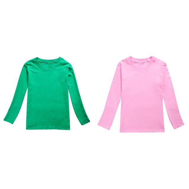 Lot de 2 (Vert 1PCS & Rose 1PCS) Tenues Multipack pour Automne Manches Longues 7-8 Vêtements T-Shirts Imprimés Unis Hauts