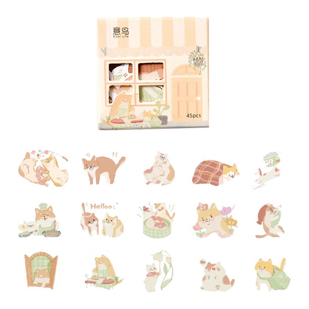 45 hojas de pegatinas decorativas bonitas pegatinas estéticas creativas (gato naranja gordo)