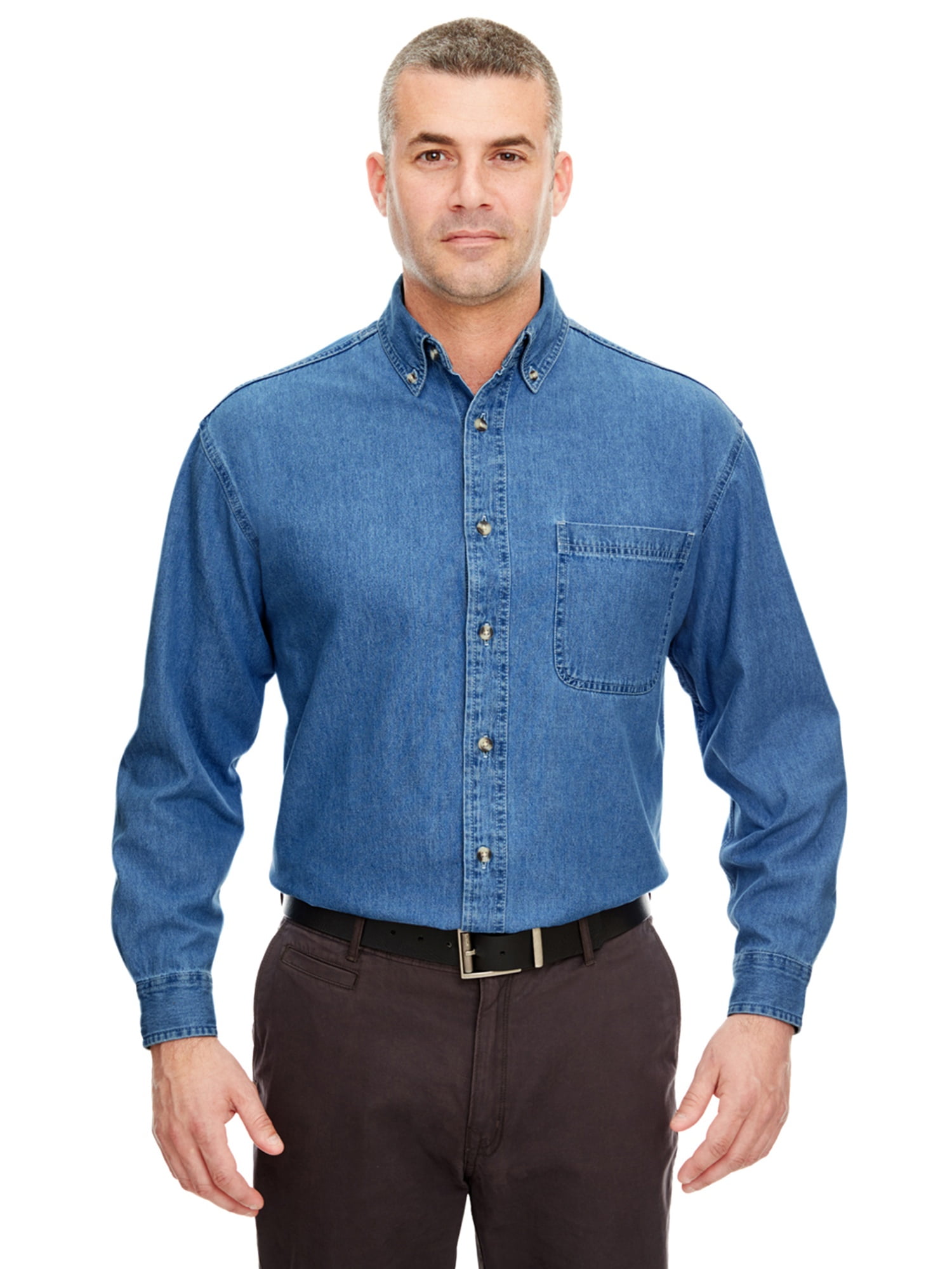 UltraClub Men's Left Chest Pocket Denim Shirt - Walmart.com