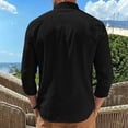 thumbnail image 6 of hoksml Men's Mandarin Collar Double Breasted Long Sleeve Linen Blend Shirt Breathable Loose Fit Casual Beach Button Down Shirt, 6 of 8