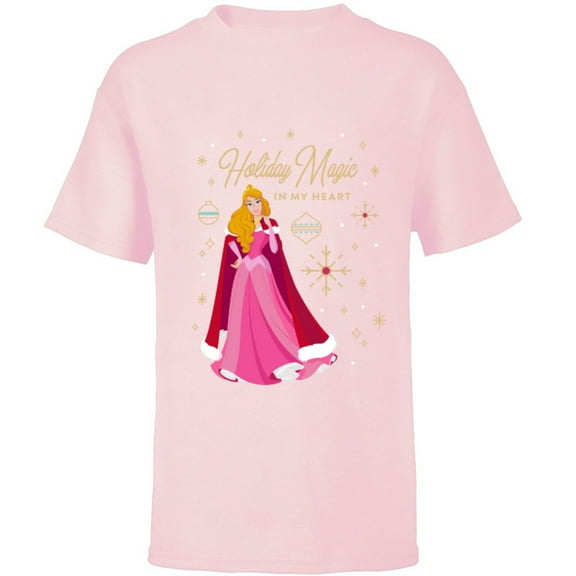 Disney Princess Aurora Holiday Magic in My Heart Standard - Short Sleeve T-Shirt for Kids – Customized-Soft Pink