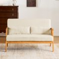 thumbnail image 2 of Falvinoryn 48" Wide Small Loveseat Sofa, 2-Seater Sofa with Rattan Arms & 2 Lumbar Pillows, Teddy Upholstered Sofa Couch, Modern Couch for Living Room, Bedroom, Apartment, Ivory white, 2 of 9