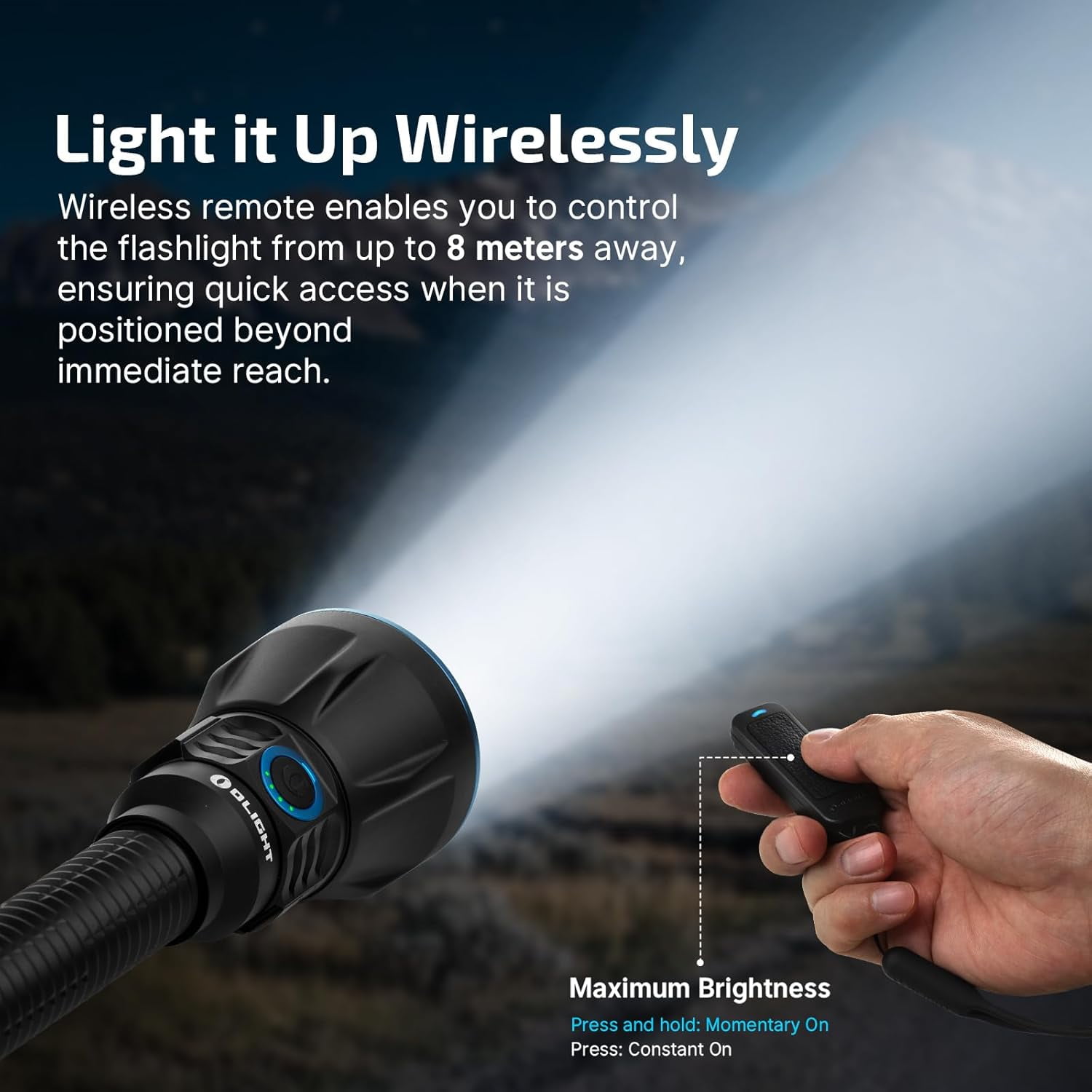 OLIGHT Javelot Turbo 2  1800 Lumen Rechargeable Tactical Flashlight with Long-Range 4921ft Throw, Dual-Switch Light with Wireless Remote 8M Control(Balck)