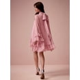 thumbnail image 2 of Pink Solid Layered Stand Collar Flowy Long Sleeve Ruffle Mini Dress, 2 of 7