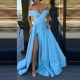 thumbnail image 2 of Prolriy Wedding Guest Dresses for Women Cocktail Dress Black Long Sleeve Dresses Elegant Halterneck Backless Long Dresses Crisn Satin Spaghetti Party Evening Dress Side Slit Womens Dresses Blue XXL, 2 of 9