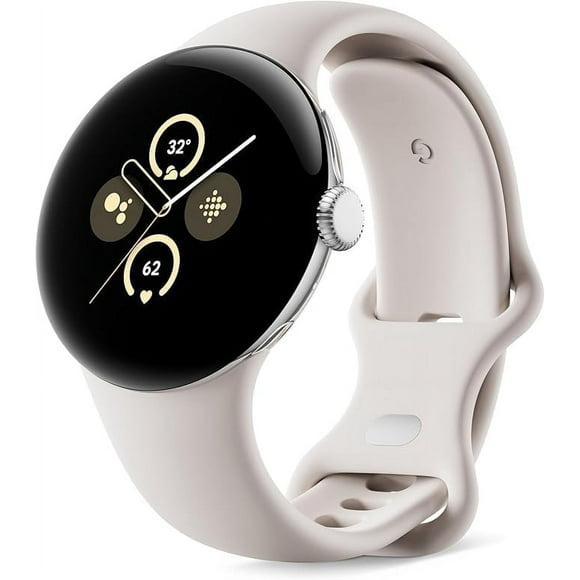 Google Pixel Watch 2 with Fitbit Heart Rate Tracking, Stress Management, Safety Features - Android Smartwatch - Polish Silver Aluminum Case - Porcelain Active Band (GPS) (Renewed)