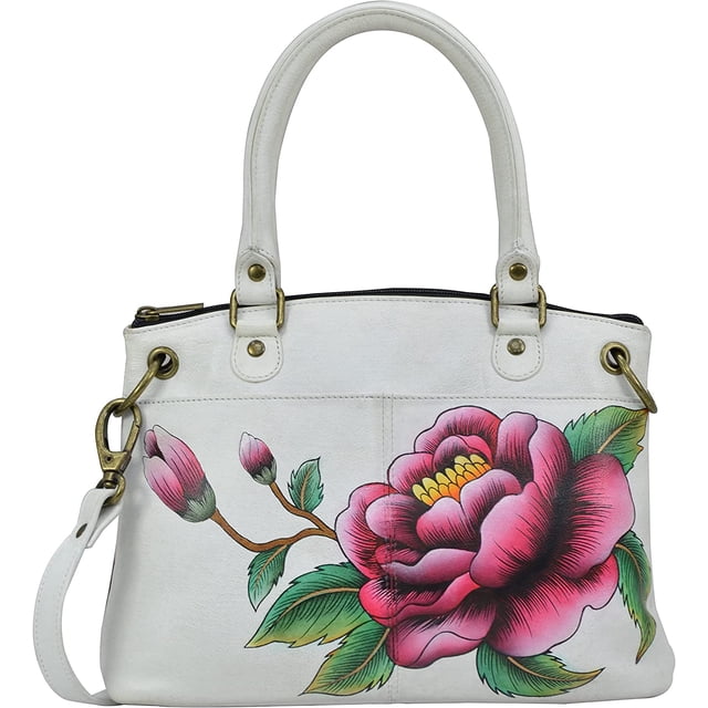 Anna by Anuschka Hand Painted Women’s Genuine Leather Small Satchel - Top Zip, Front pocket with Magnetic Button, Default Rope Handle and Detachable Adjustable Handle
