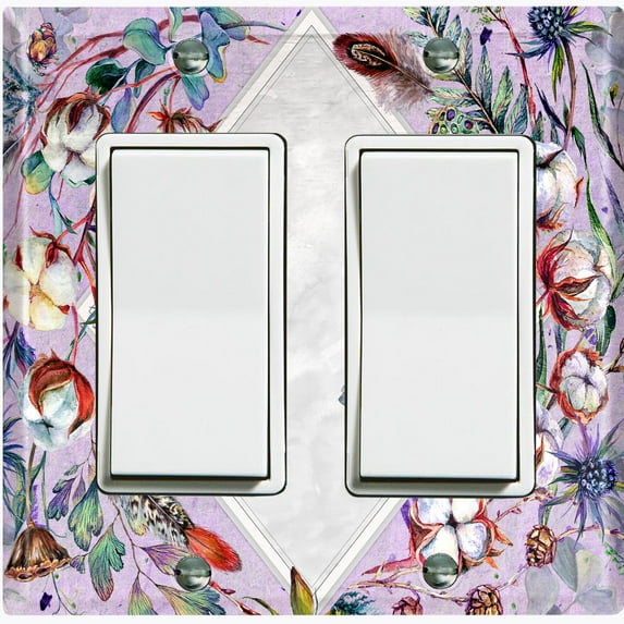 Metal Light Switch Plate Cover Lotus Pods Cotton Flower Diamond Frame Pink FLW019
