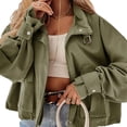 thumbnail image 3 of Long Sleeve Solid Cropped Bomber Jacket Women Loose Zipper Crop Coat with Pocket, 3 of 6