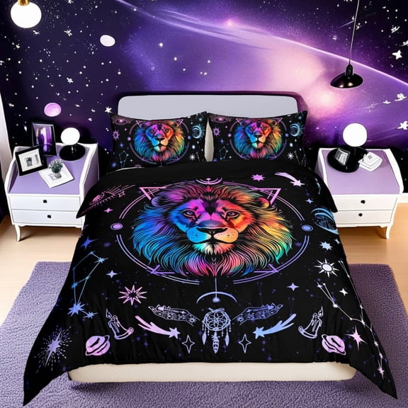 Erosebridal Hippie Leo Comforter Cover Twin, Trippy Astrology Bedding Twin Size, Horoscope Constellations Room Decor, Reversible 2-Piece (No Comforter)