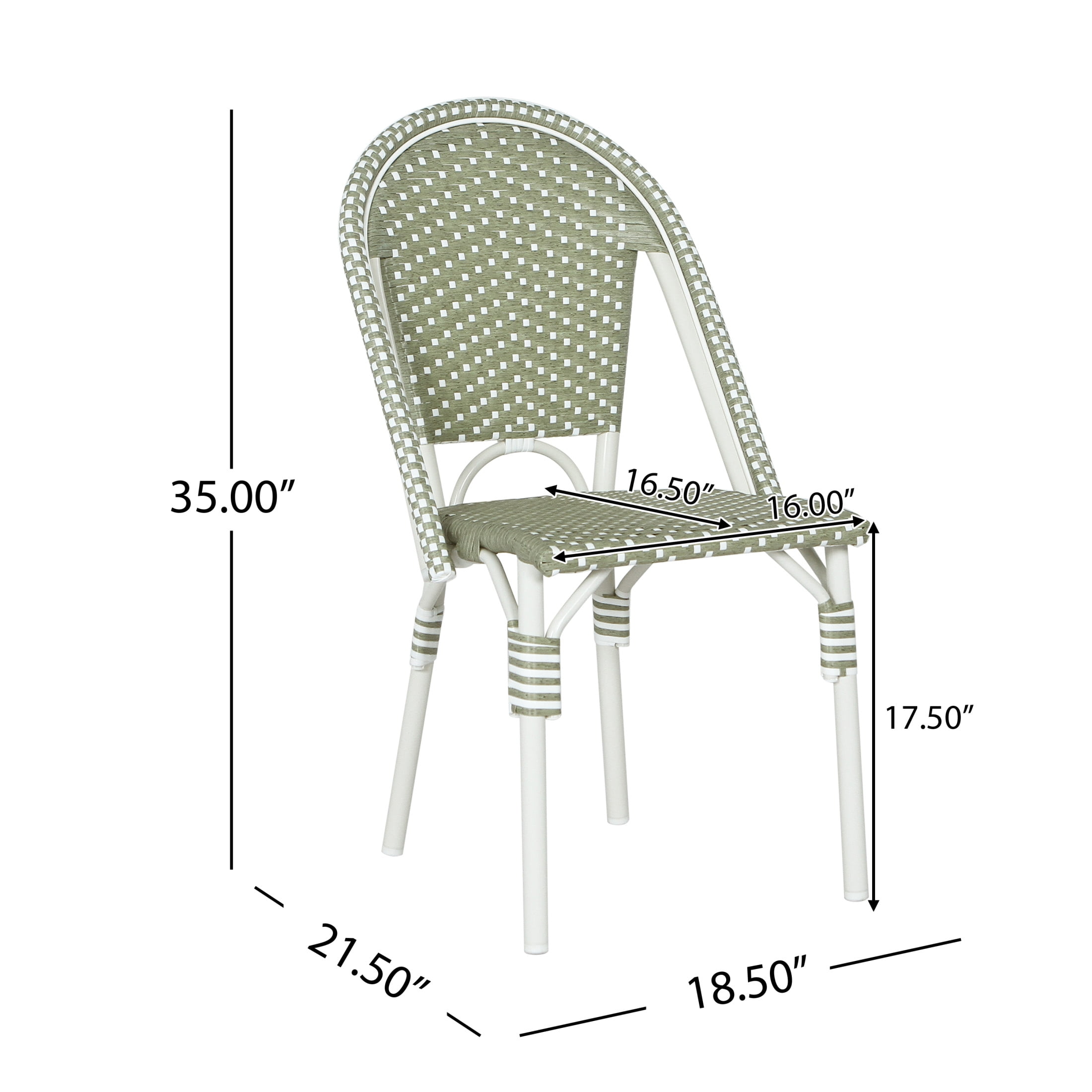 Christopher Knight Home Outdoor French Bistro Chairs, PE Rattan and Aluminum Frame, Green & White, Set of 2