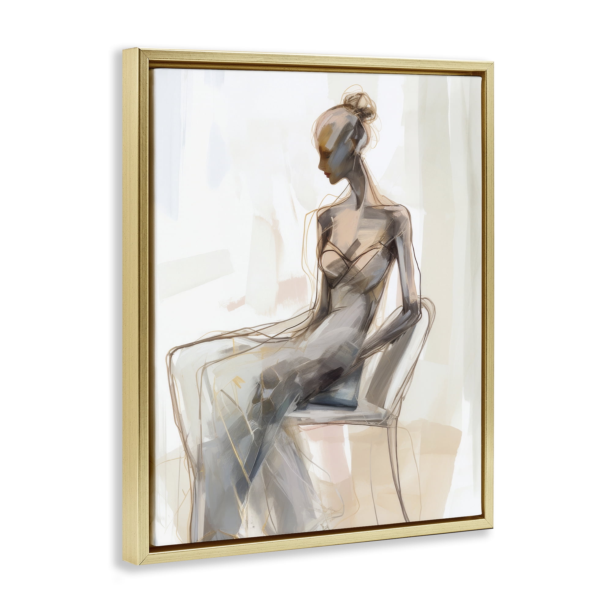 Stupell Industries Classy Figure Impression People Painting Gold Floater Framed Canvas Art Print Wall Art, 17 x 21