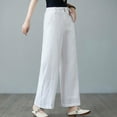 thumbnail image 2 of Timegard Cotton Linen Pants for Women Elastic High Waist Wide Leg Lightweight Fall Casual Loose Trousers, 2 of 7