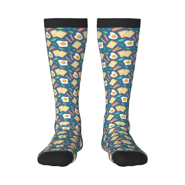 Fotbe Eggs Toast Bacon And Arugula Calcetas Divertidas Estampadas para Hombre y Mujer, Calcetas de Algodón hasta la Rodilla para Caminar, Correr, Enfermería y Embarazo