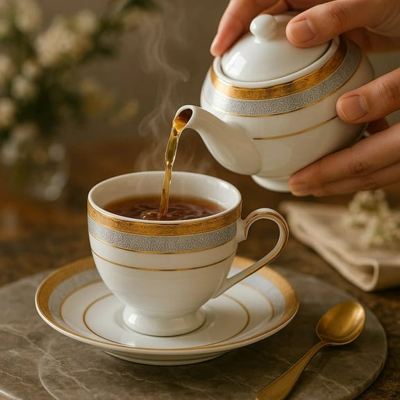 Aarvum Blue Horizon Fine Porcelain with Gold Accents Saucer Set 12 Pcs