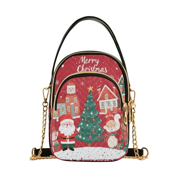 Shoulder Handbag Women's Crossbody Handbags 5.91x3.15x8.27 Inch Bank Card Bag Cash Bag Key Bag Santa Claus and House Pictures