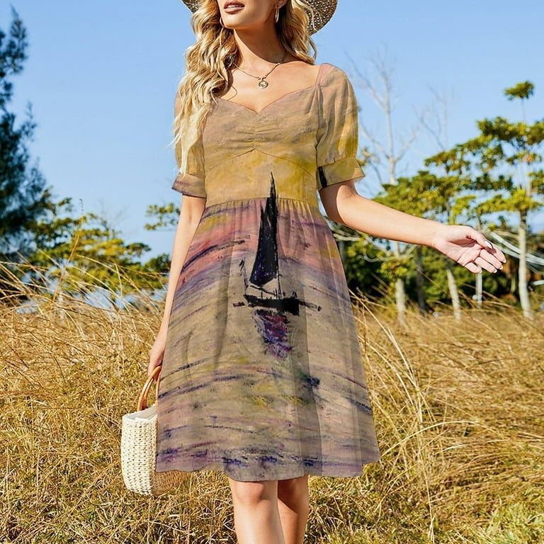 open lace back dress Pastel Tie Dye Swirl Women's Summer Dresses Beachwear Vacation 2024 V Neck  Casual Flowy Dress XS at Amazon Women's Clothing store main image 1