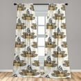 thumbnail image 2 of Forest Window Curtains, Tropical Leaf Sketch Illustration with Rhomb Check on Plain Backdrop, Lightweight Decor 2-Panel Set with Rod Pocket, Pair of - 28"x95", Cream Camel and Black, by Ambesonne, 2 of 3