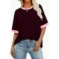 thumbnail image 3 of Fmbrln Womens Plus Size Tops Short Sleeve Crew Neck T-shirts Summer Casual Loose Color Block Tees Blouse, 3 of 5