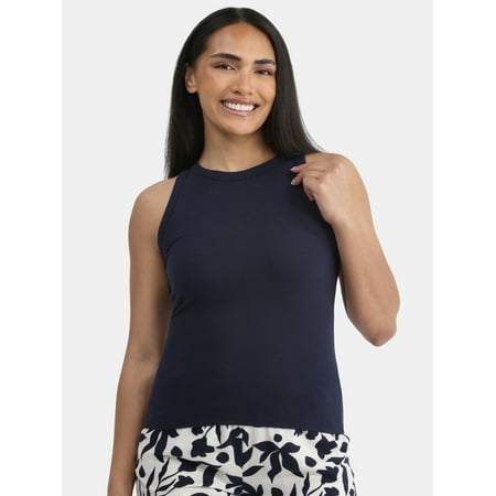 Time And Tru Women'S High Neck Ribbed Tank Top, Sizes Xs-Xxxl