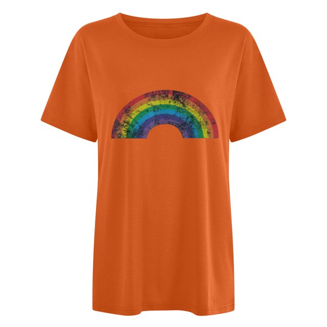 RKSTN T-Shirts de Fierté pour Femmes T-Shirt Graphique Arc-en-Ciel T-Shirts Imprimé Arc-en-Ciel Col Rond Manches Courtes Grande Taille