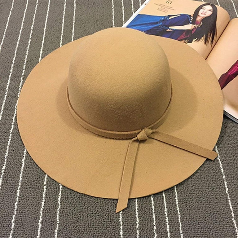 Vintage 90\'s Camel Wide-Brim 100% Wool Floppy Blanket Stitched Hat Clara-camel wide brim wool felt fedora hat - women – Bronteshop main image 2