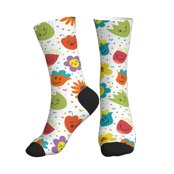 Crew Socks for Women Men Athletic - Cartoon flowers A Soft Comfort Breathable Mid-Calf Sole Running Socks Womens Men