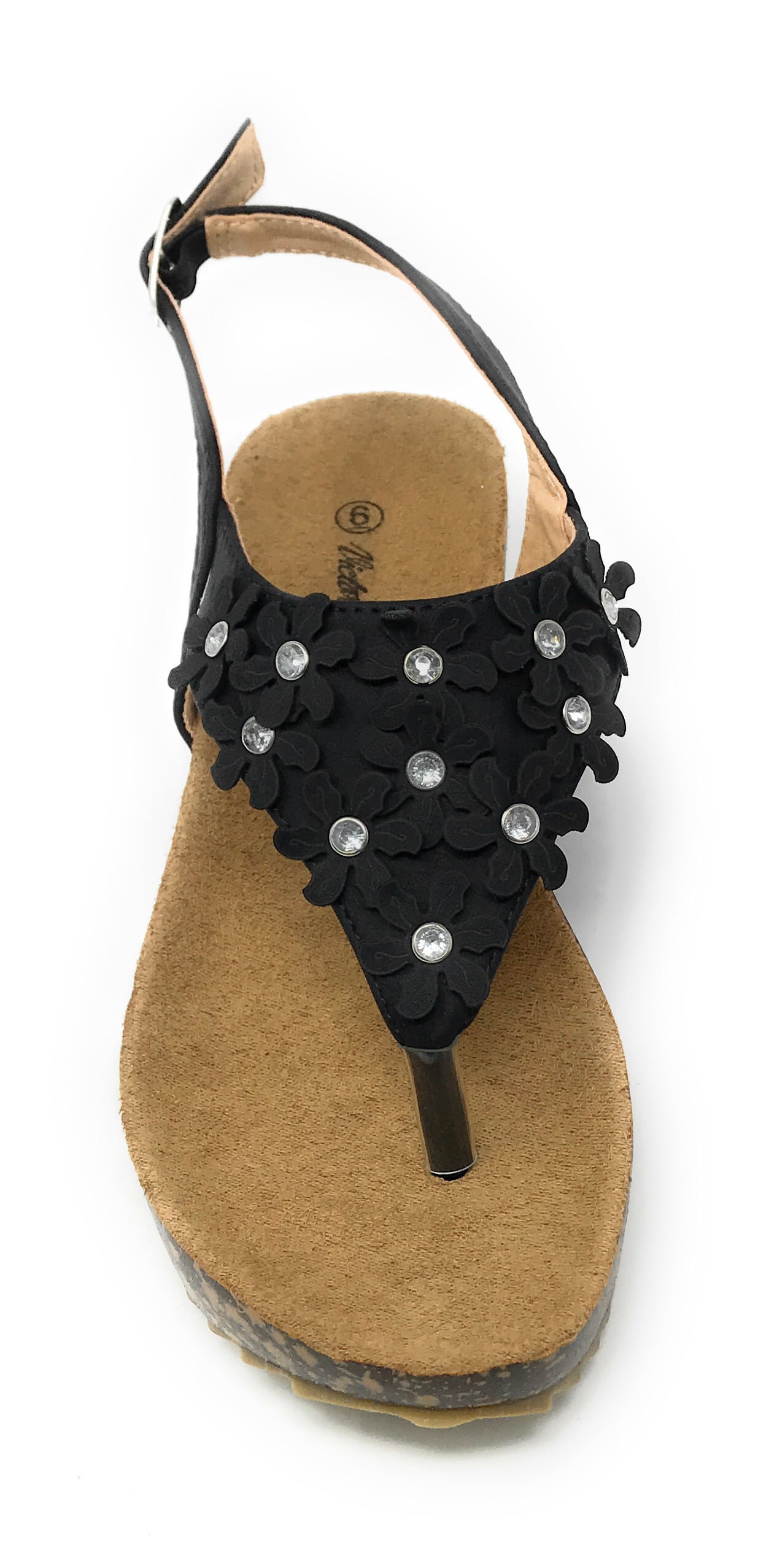 Victoria K Women's Daisy Flowers With Rhinestones Cork Wedge Sandals