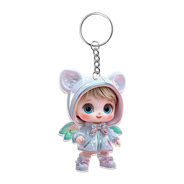 LLavero de bebé de Ángel de dibujos animados, colgante con anilla, letrero acrílico creativo 2D, accesorios para automóvil, decoración de mochila, col