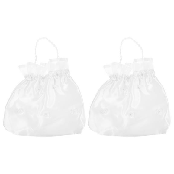 MIPCASE 2Pcs White Satin Bridal Handbag Flower Design Wedding Accessory