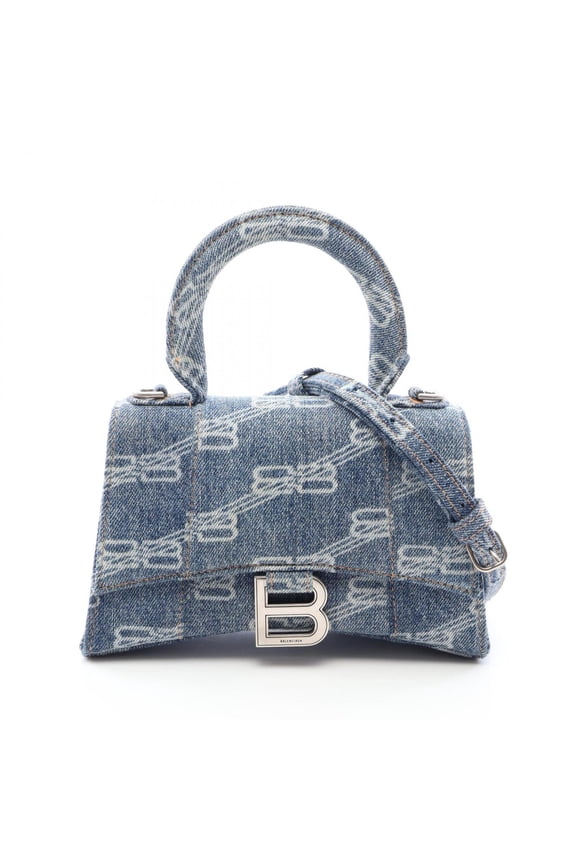 Pre-Owned Balenciaga HOURGLASS XS BB Monogram 2-Way Handbag, Denim, Women's, Blue