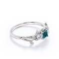 thumbnail image 3 of Branch Leaf Design - 1 Carat Princess Cut Lab Grown Alexandrite and Moissanite - Three Stone Engagement Ring - 18K White Gold Plating over Silver, 3 of 4