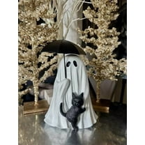 Ghost Holding a Cat Statue, Cute Ghost Holding Black Cat Figurine, Spooky Halloween Ghost Cats Figurines Decor, Black Cat in Ghost Form Halloween Home Decor